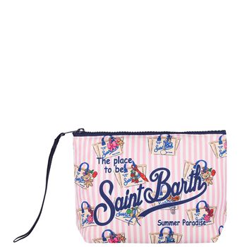Girls White & Pink Striped Aline Logo Pouch ( 15cm )
