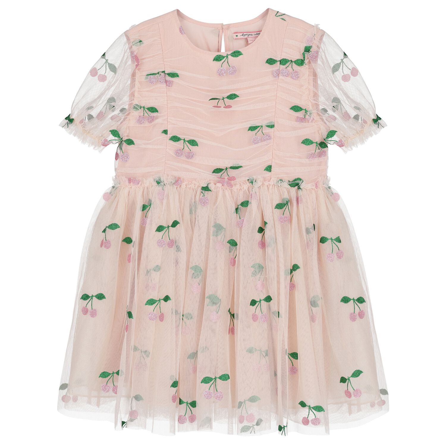 Girls Pink Cherry Tulle Dress, 1, hi-res