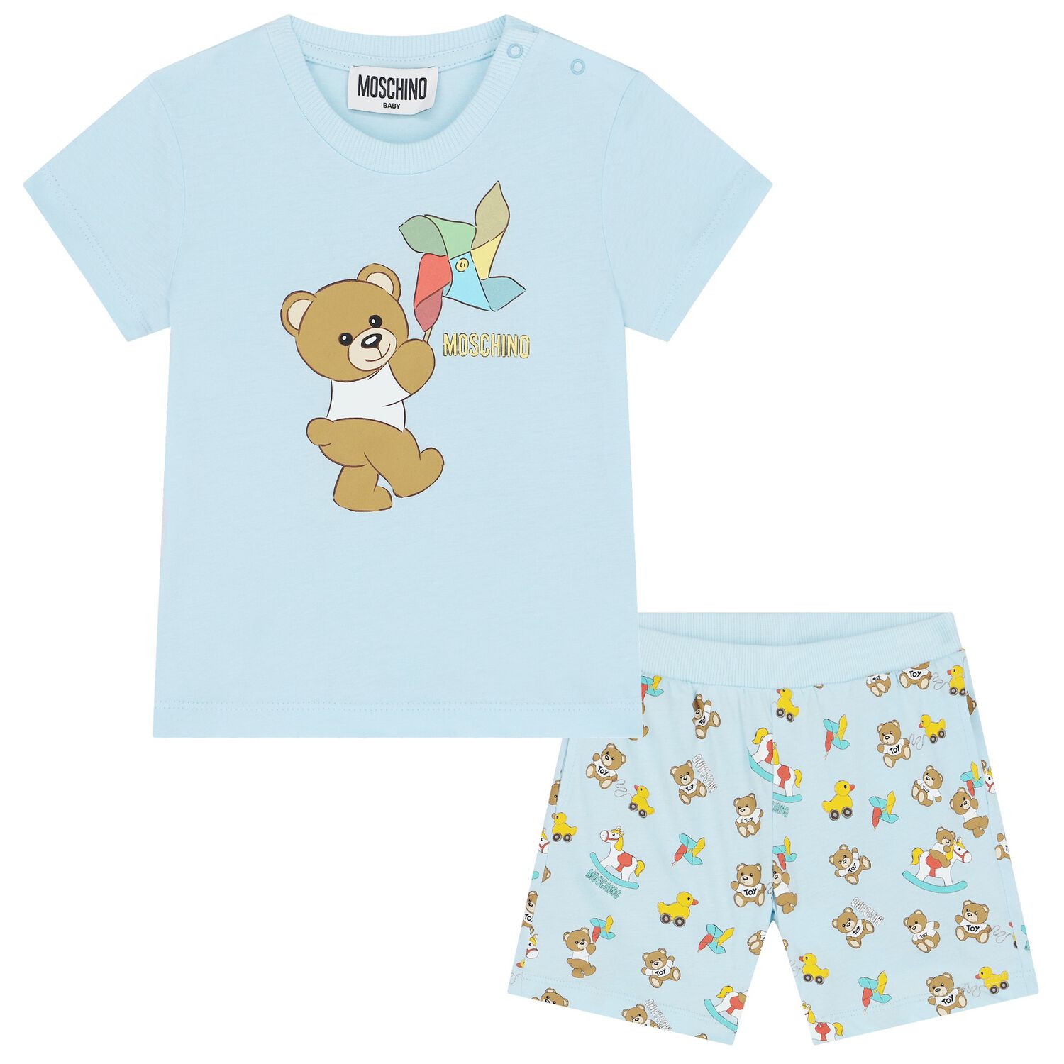 Blue Teddy Bear Logo Shorts Set, 1, hi-res