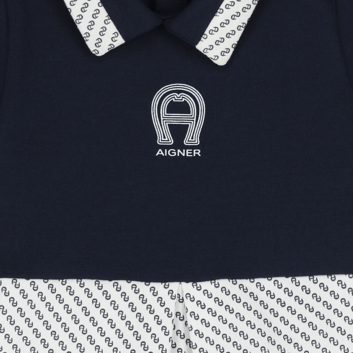 Baby Boys Navy Blue & White Logo Romper, 1, hi-res