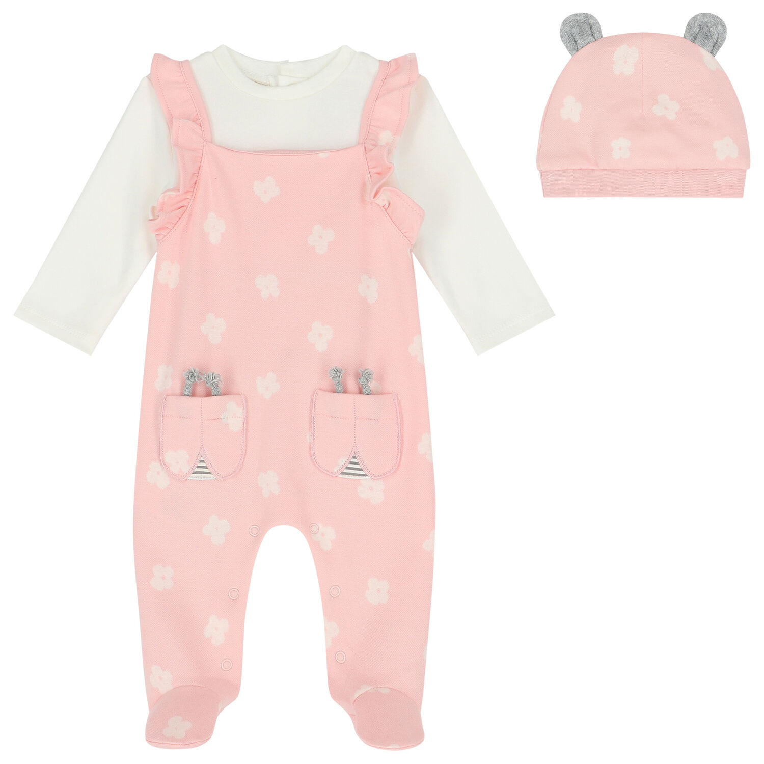 Girls Pink Babygrow & Hat Set, 1, hi-res