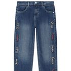 Girls Blue Logo Denim Jeans, 1, hi-res