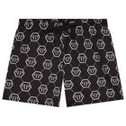 Boys Black Monogram Logo Swim Shorts, 1, hi-res