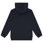 Boys Navy Blue Logo Hooded Top, 1, hi-res