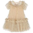 Girls Gold Bow Tulle Dress, 1, hi-res