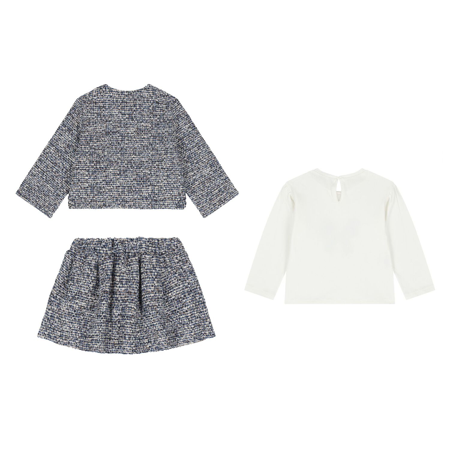 Younger Girls Navy Blue Tweed Knit Skirt Set, 2, hi-res