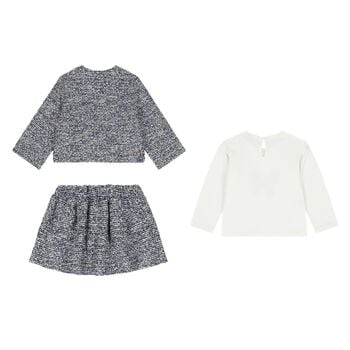 Younger Girls Navy Blue Tweed Knit Skirt Set