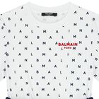 Girls White & Navy Blue Logo Dress, 1, hi-res