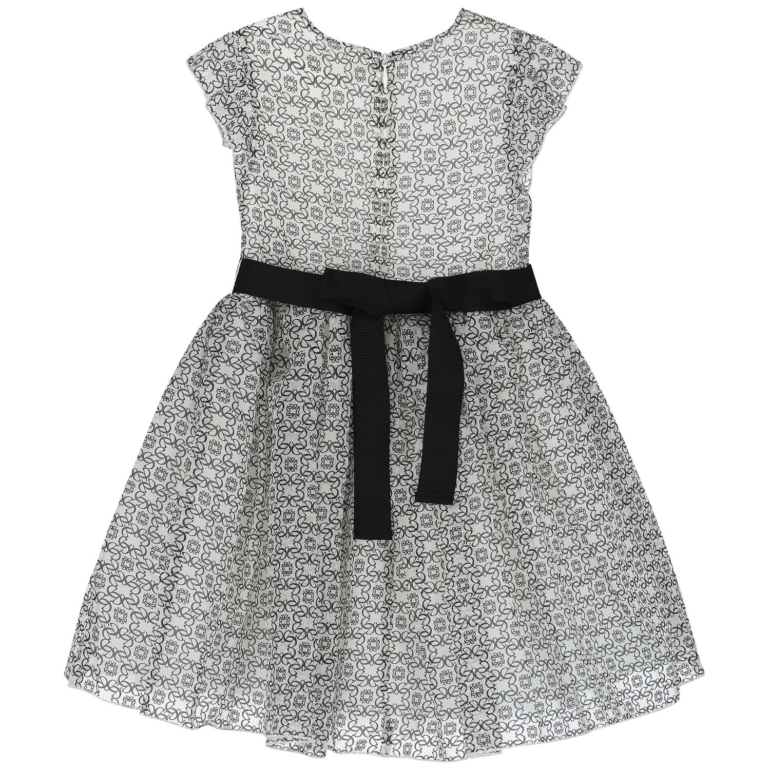 Girls Ivory & Black Logo Silk Organza Dress, 1, hi-res