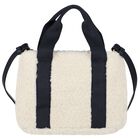 Girls Ivory & Navy Blue Sherpa Fleece Bag, 1, hi-res