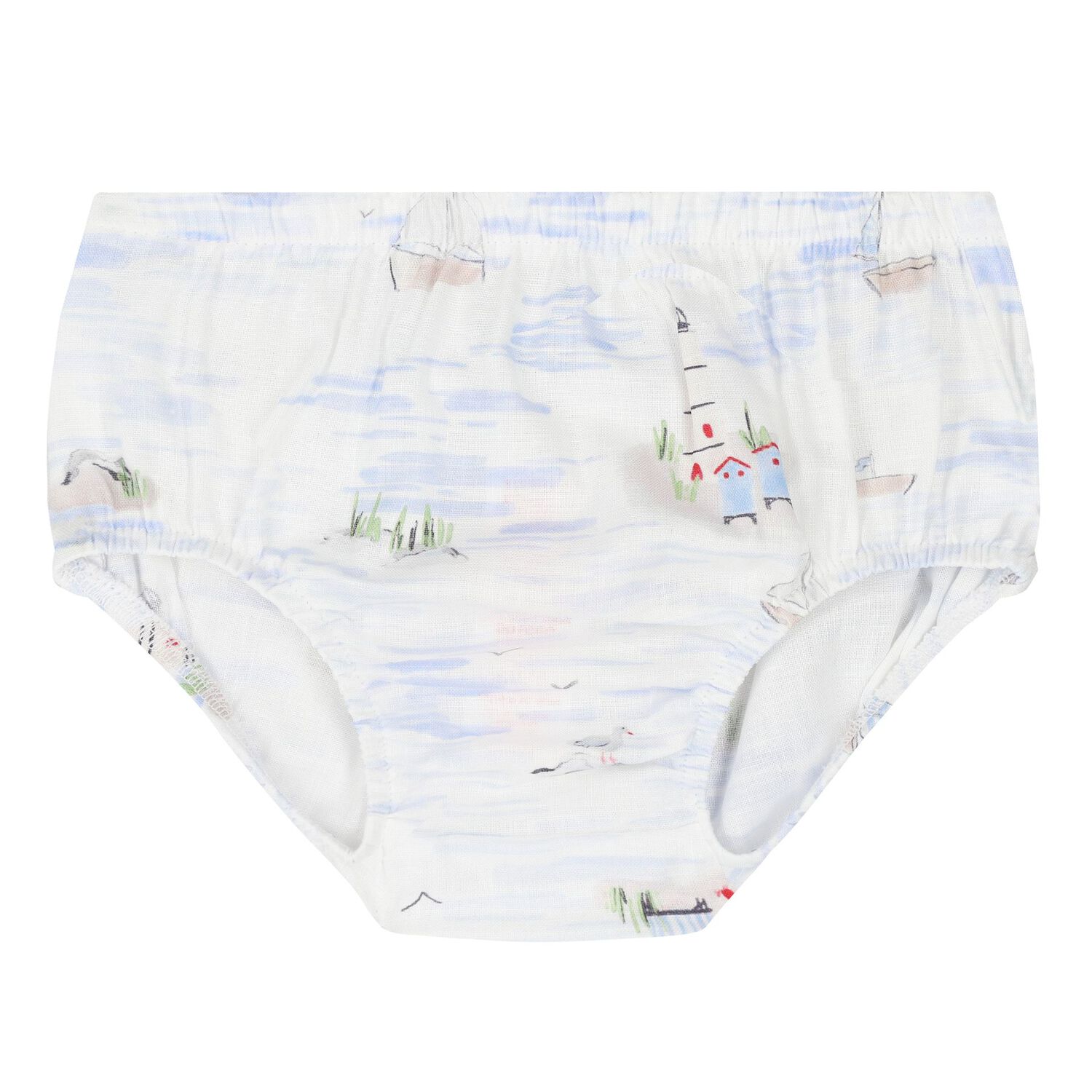 Baby Girls White & Blue Sailboat Dress Set, 1, hi-res