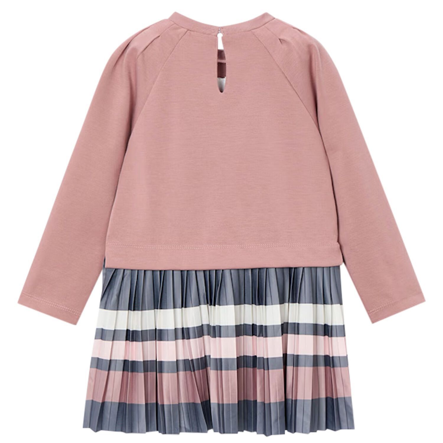 Girls Pink Striped Pleated Dress, 1, hi-res
