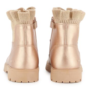 Girls Gold Knit Sock Boots