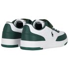 Boys White & Green Logo Trainers, 1, hi-res
