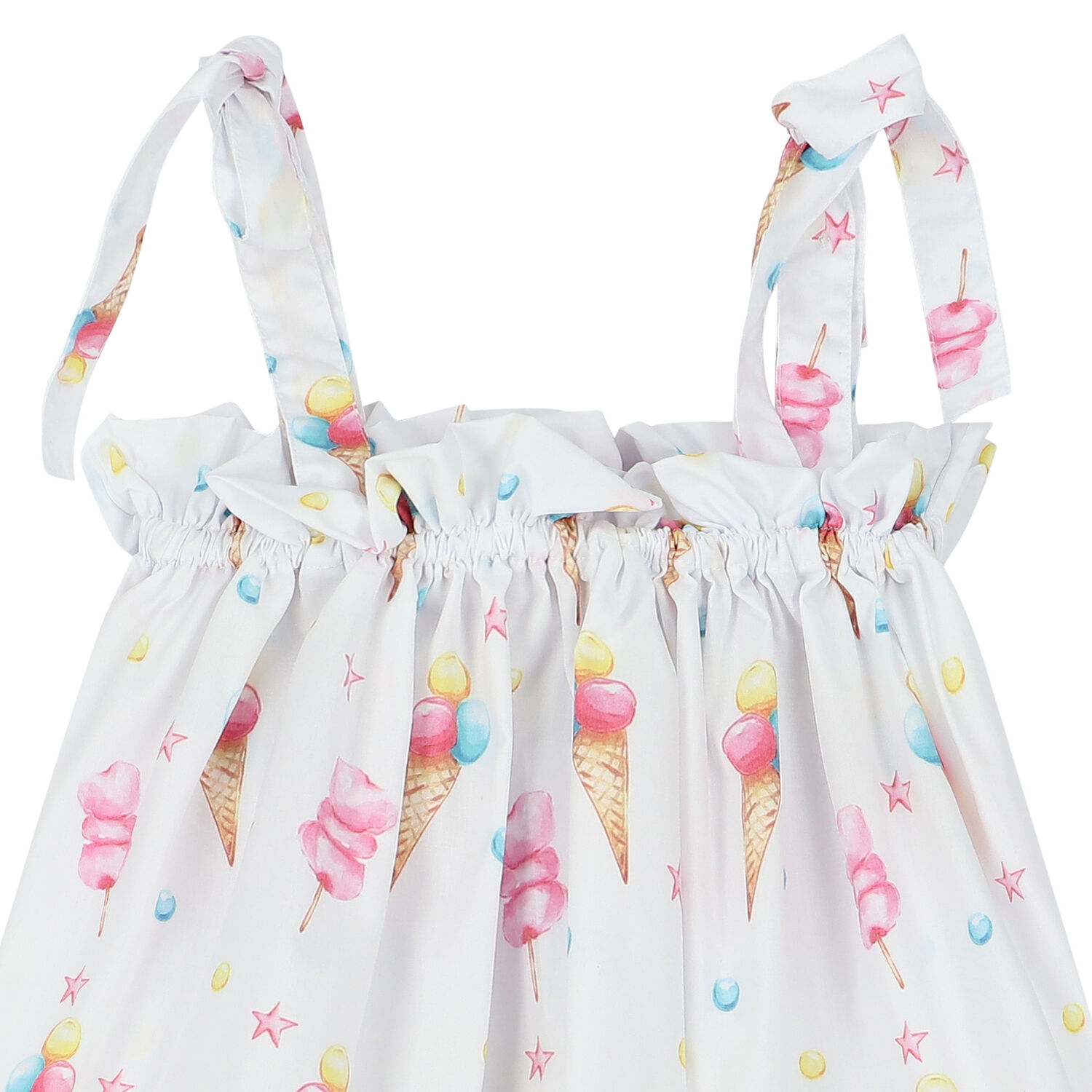 Girls White Ice Cream Beach Dress, 1, hi-res