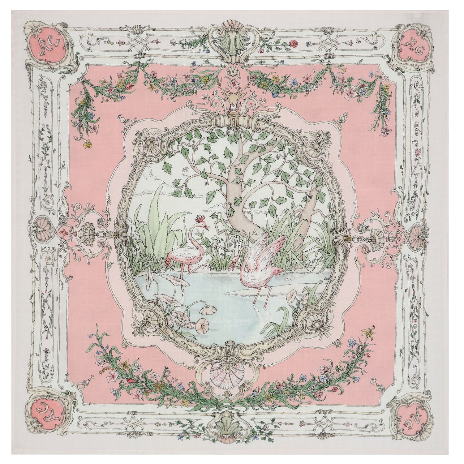 Ivory & Pink Tapestry Swaddle Blanket, 1, hi-res