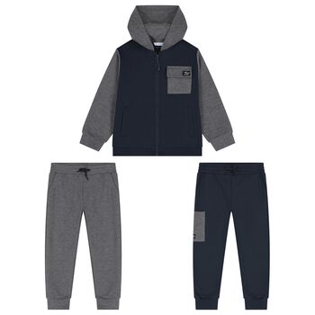 Boys Navy Blue & Grey Tracksuit Set ( 3 Piece )