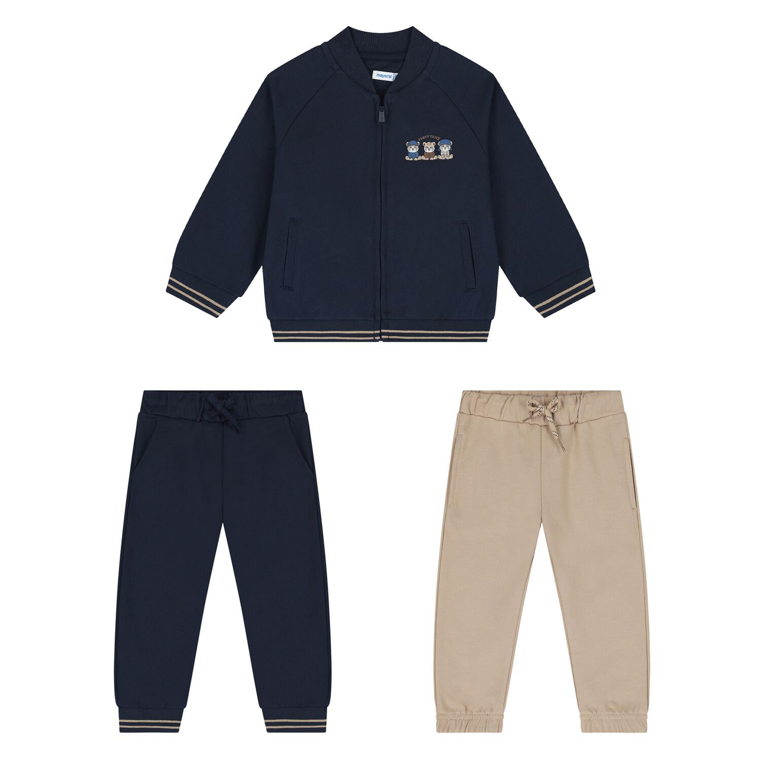 Younger Boys Navy Blue & Beige Tiger Tracksuit Set ( 3 Piece ), 2, hi-res