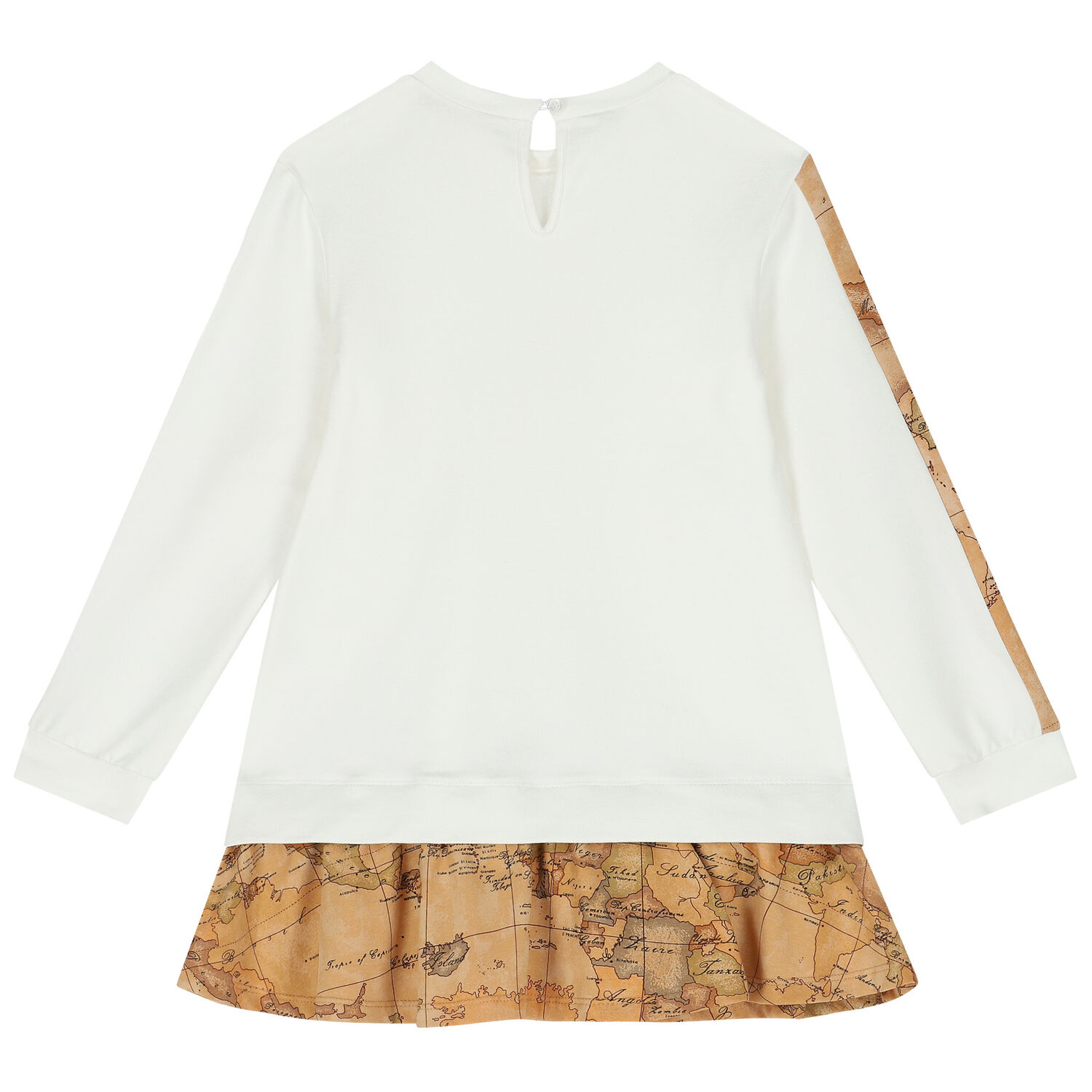 Girls Ivory & Beige Geo Map Logo Dress, 1, hi-res