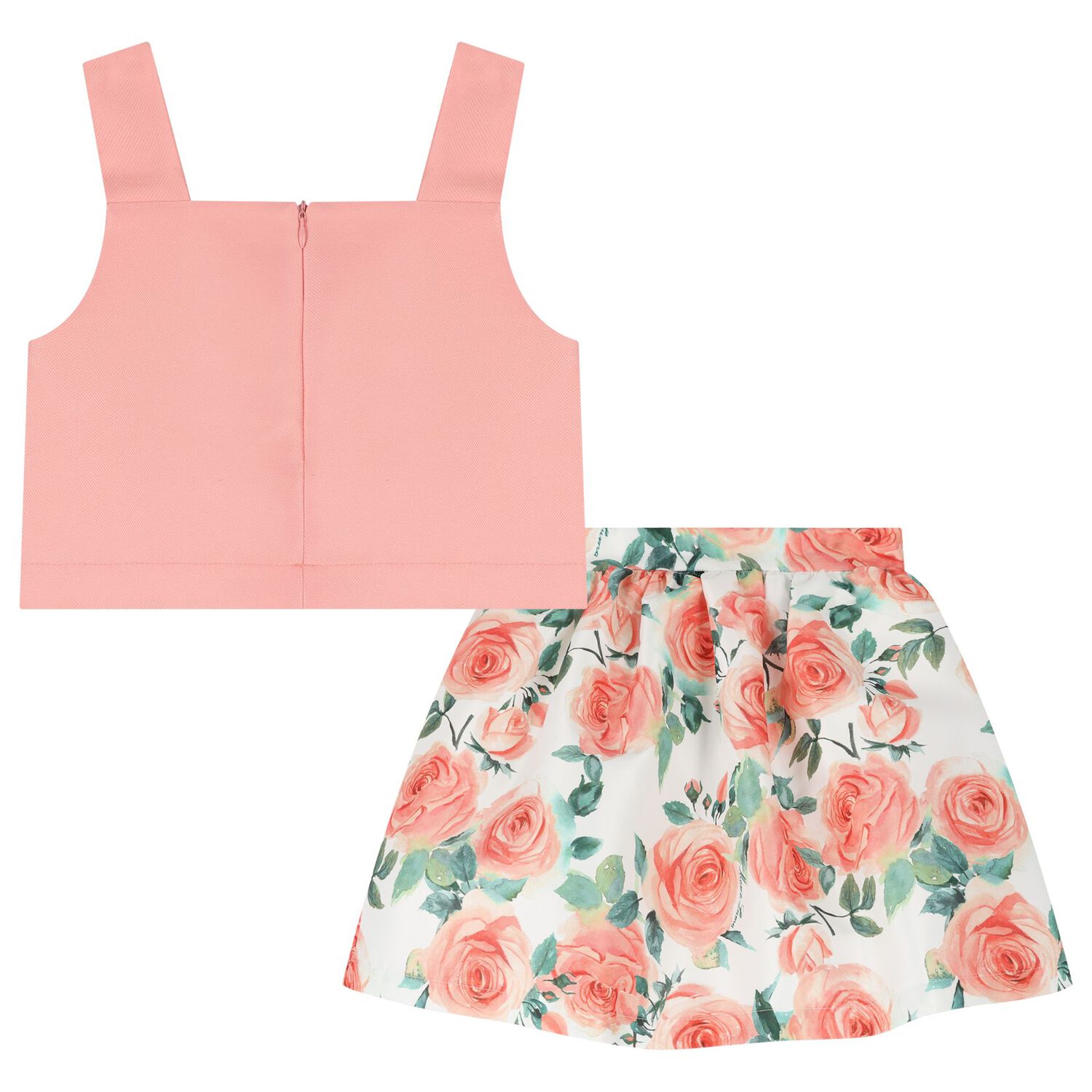 Girls Coral & White Rose Satin Skirt Set, 1, hi-res image number null
