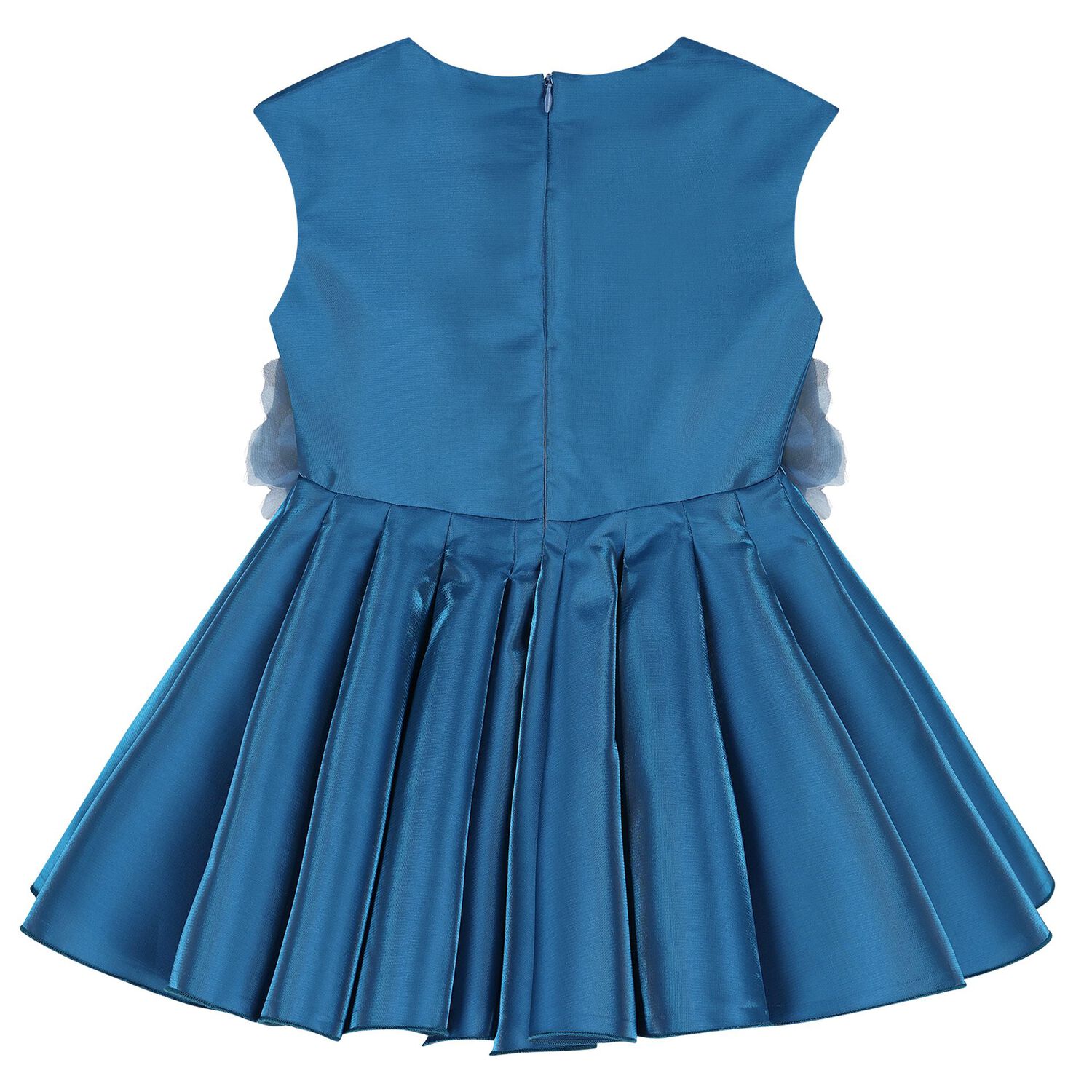 Girls Blue 3D Floral Satin Dress, 1, hi-res