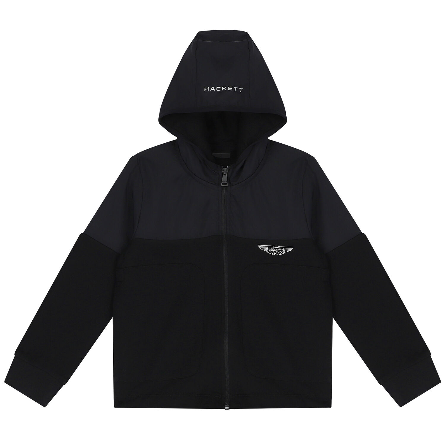 Boys Black Aston Martin Logo Hooded Zip Up Top, 1, hi-res image number null