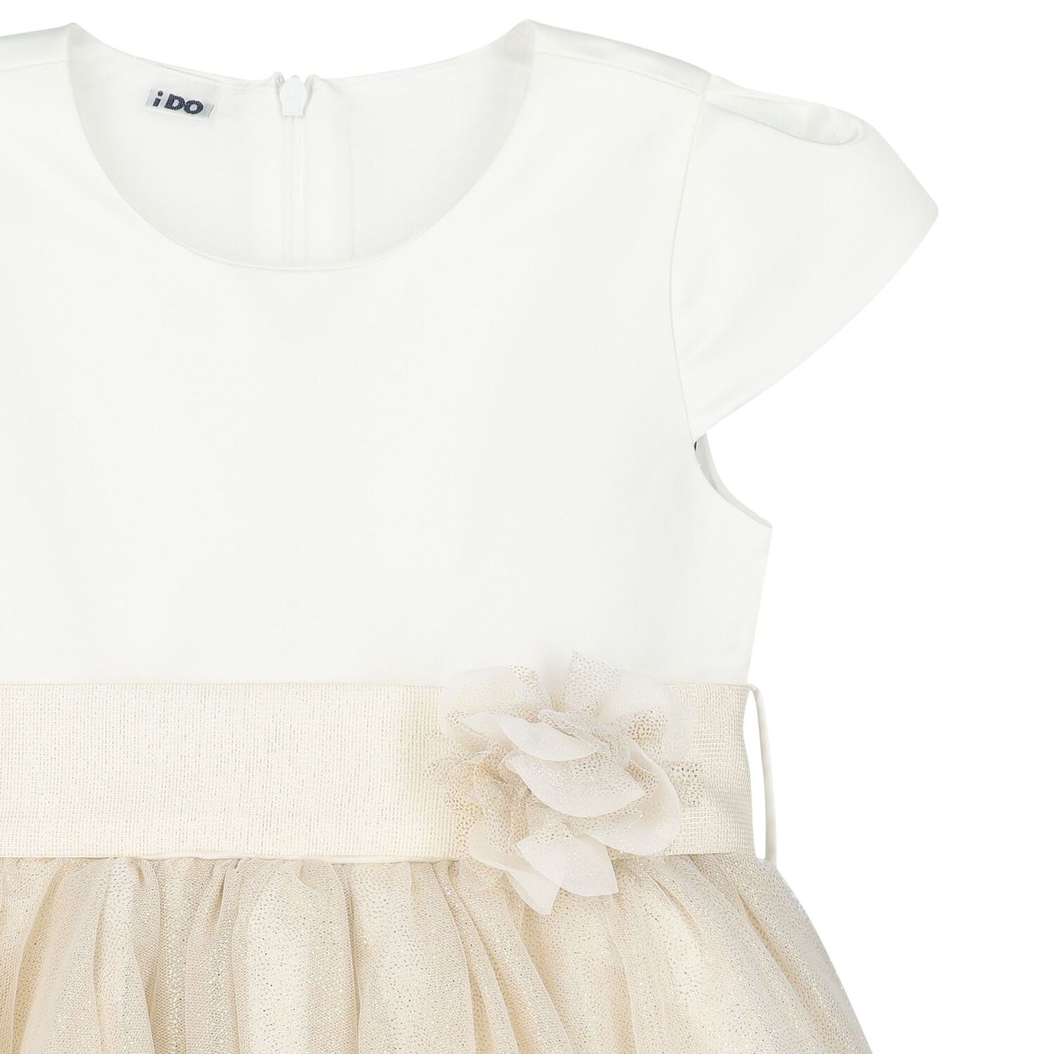 Girls Ivory & Gold Tulle Dress, 1, hi-res