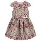 Girls Beige Jacquard Dress, 1, hi-res