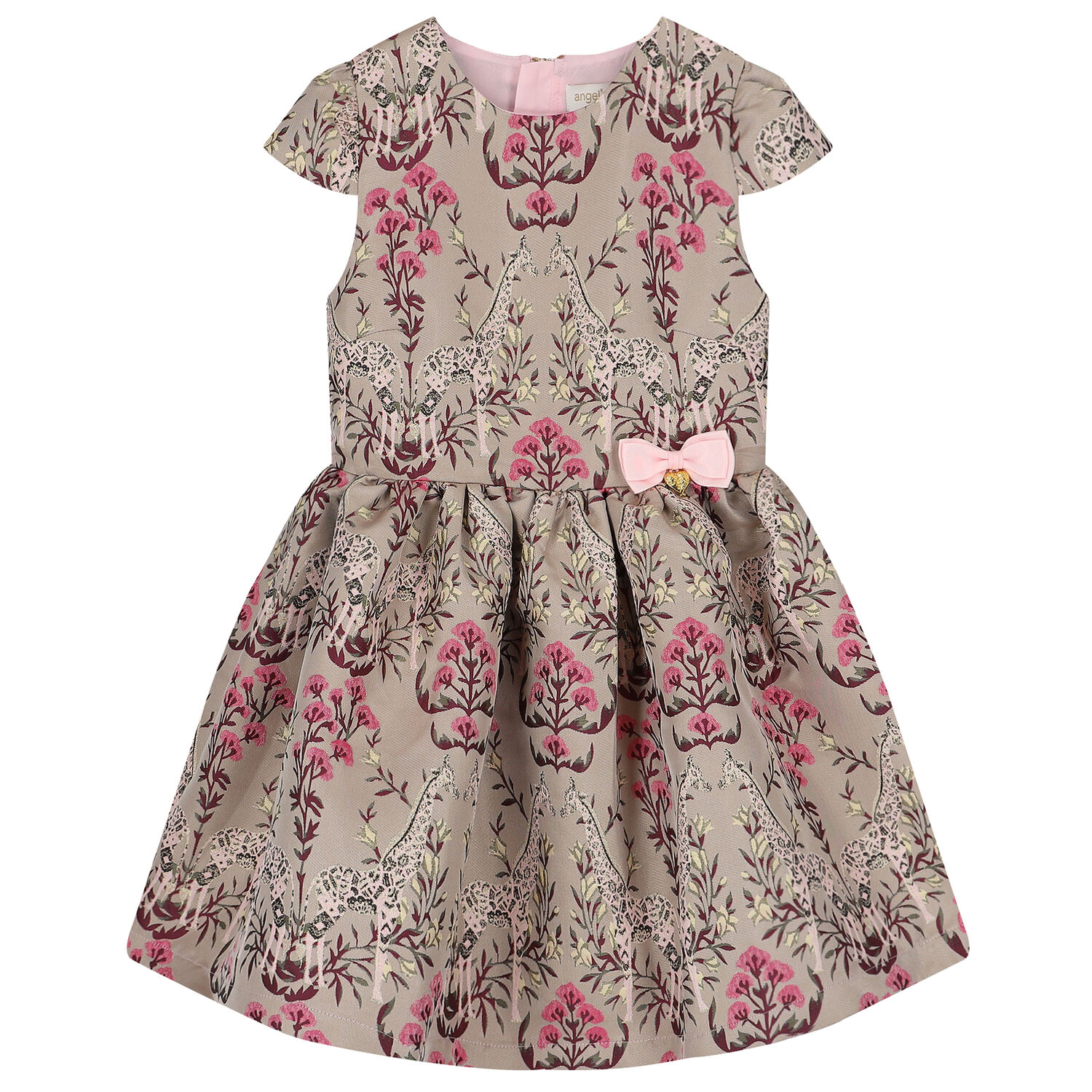 Girls Beige Jacquard Dress, 1, hi-res image number null
