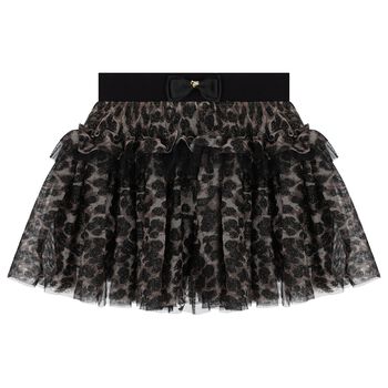 Girls Black & Gold Leopard Tulle Skirt