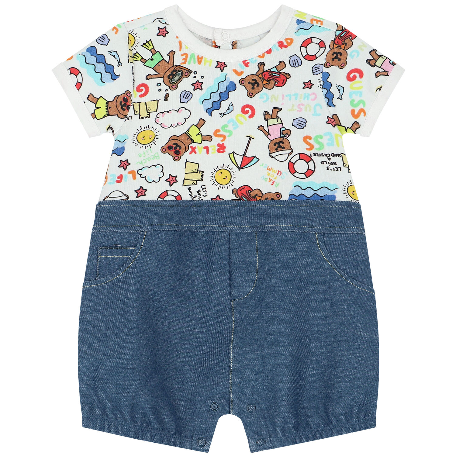White & Blue Teddy Bear Romper, 1, hi-res