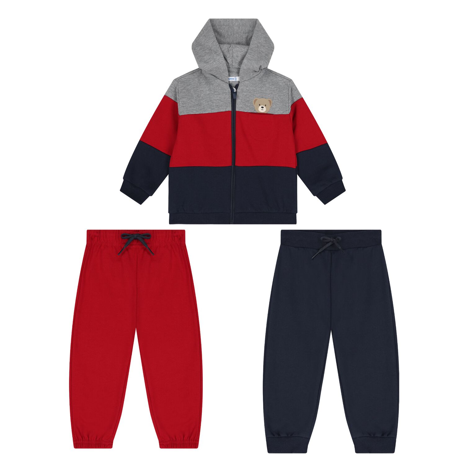 Younger Boys Grey, Red & Navy Blue 3-Piece Tracksuit, 3, hi-res image number null