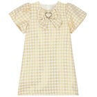 Girls White & Gold Houndstooth Dress, 1, hi-res