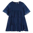 Girls Navy Blue Logo Tiered Dress, 1, hi-res