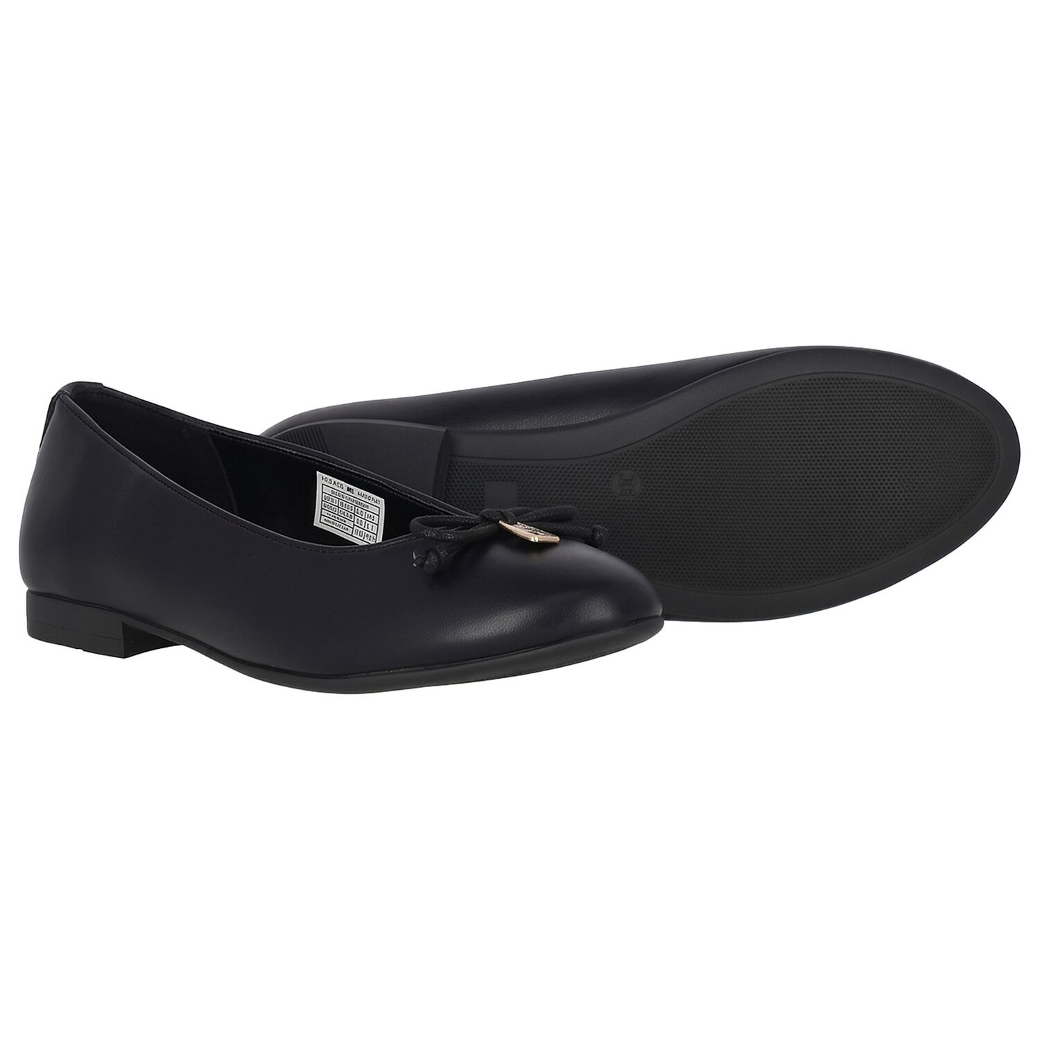 Girls Black Bow Ballerina Shoes, 1, hi-res
