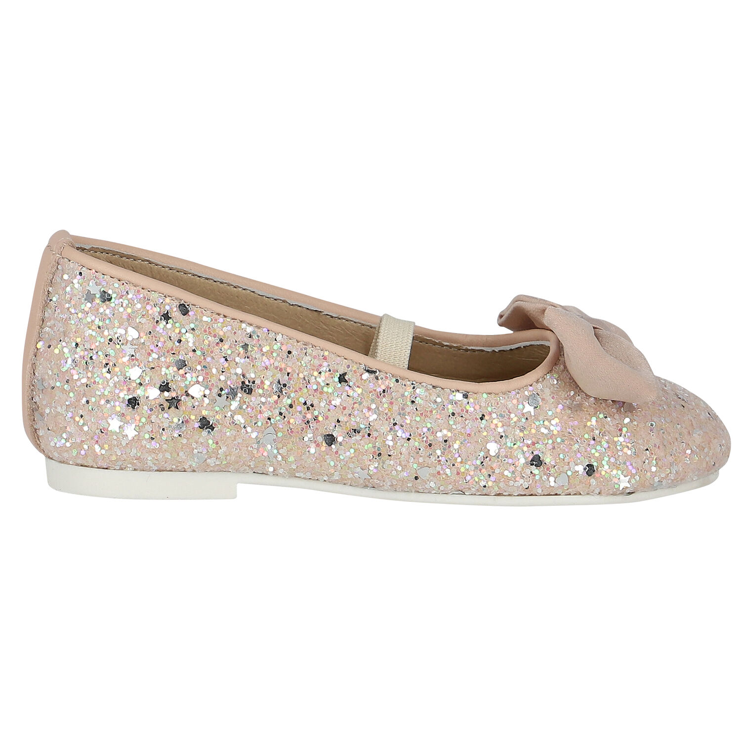 Girls Beige Embellished Bow Shoes, 1, hi-res