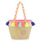 Girls Beige Straw Bag, 1, hi-res