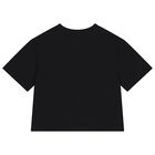 Girls Black Embellished Logo T-Shirt, 2, hi-res
