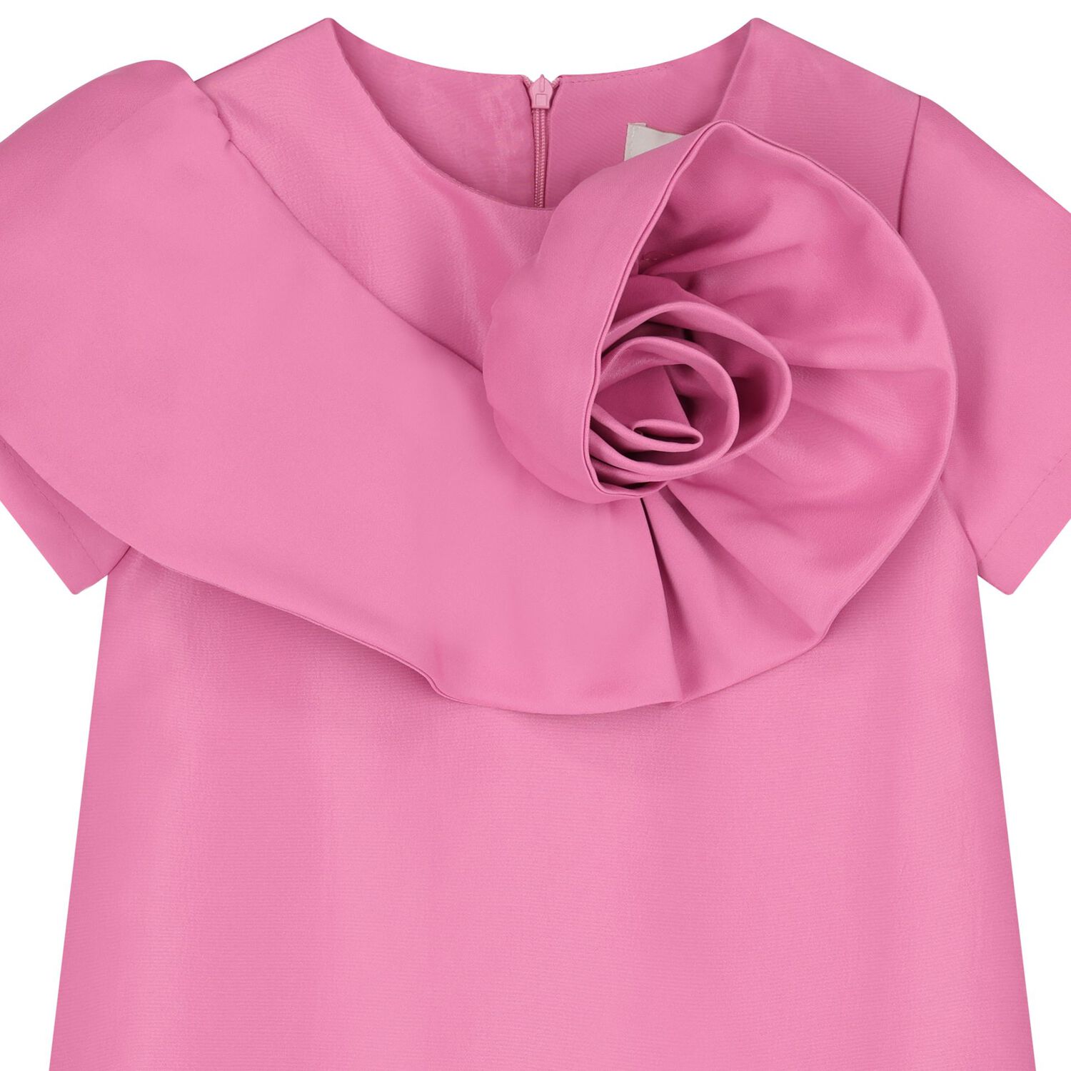 Girls Pink Flower Satin Dress, 1, hi-res