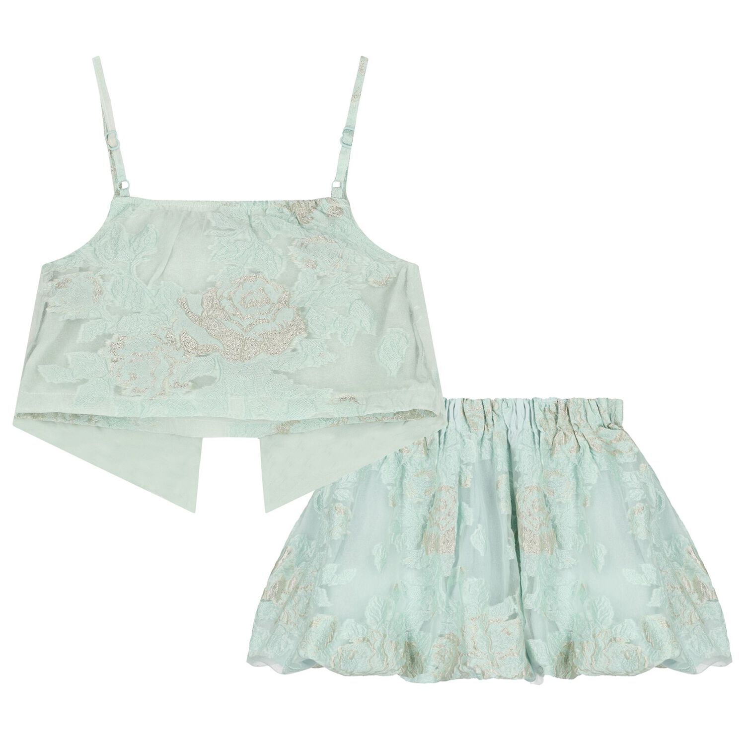 Girls Green Jacquard Skirt Set, 1, hi-res image number null