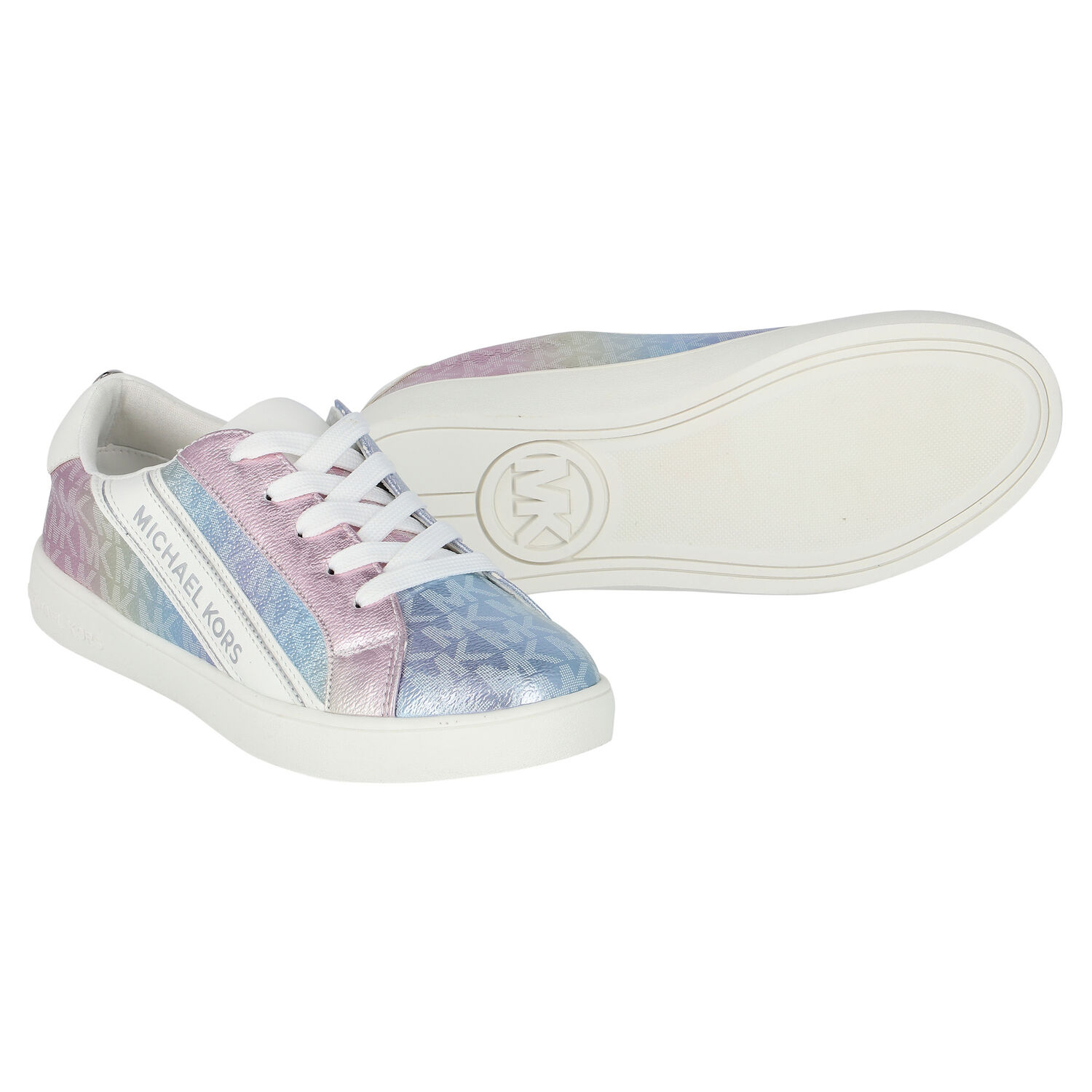 Girls Blue Iridescent Logo Trainers, 1, hi-res