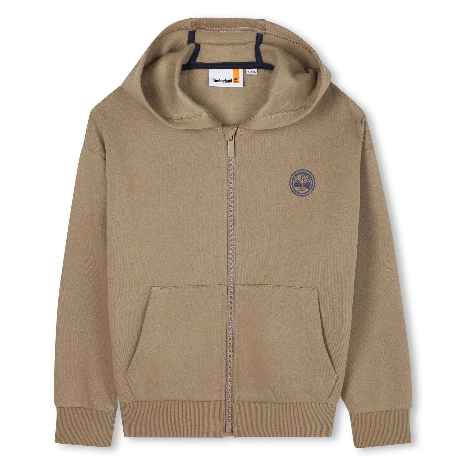 Boys Beige Logo Hooded Zip Up Top , 1, hi-res image number null