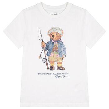 Boys White Fishing Polo Bear T-Shirt