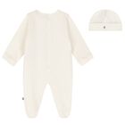 Ivory & Gold Logo Babygrow & Hat Gift Set, 1, hi-res