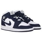 Navy Blue & White Air Jordan 1 Mid Trainers, 1, hi-res