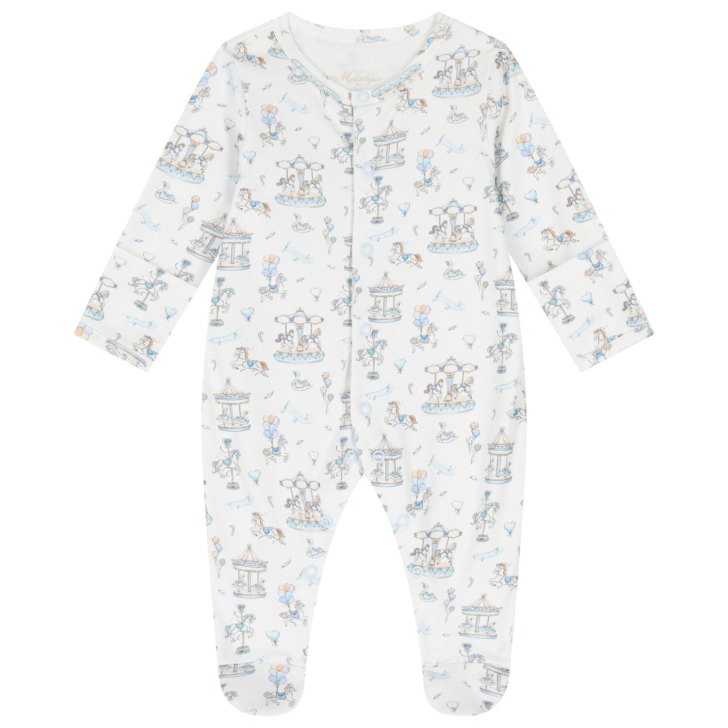 Baby Boys Blue & White Carousel Babygrow Gift Set (3 Piece), 1, hi-res image number null