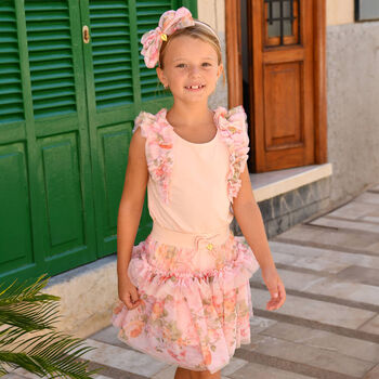 Girls Pink Ruffled Tulle Top