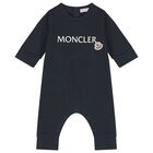 Baby Boys Navy Blue Logo Romper, 1, hi-res