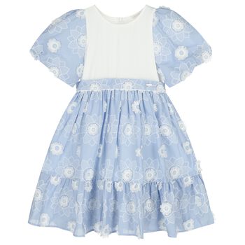 Girls Blue & White Floral Dress