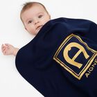 Baby Boys Navy Blue & Gold Logo Blanket, 3, hi-res